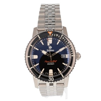 Zodiac Super Sea Wolf 39mm Black Dial Automatic Stainless Steel Men's Wristwatch