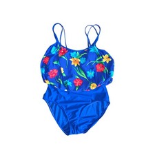 VTG COLE of California Swimsuit Women  s Blue Floral Print US Made 1-Pc Size 14