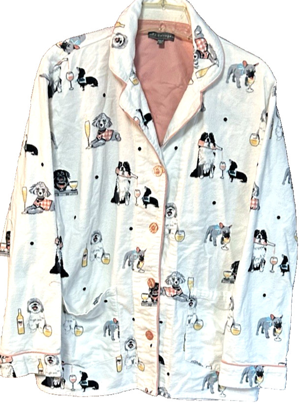 NWT PJ Salvage Womens M Dogs Drinking Cocktails Long Sleeve Flannel Pajama Top