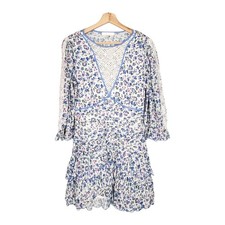 LoveShackFancy Marquise Floral Cotton Mini Dress Blue Jay Song White Size 8