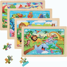 4 Pack 24 Piece Wooden Puzzles Kids Ages 4-6 Jigsaw Preschool Toy Boys Girls