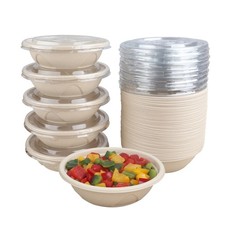 25 oz Disposable salad bowls with lids, Sugarcane Fiber Paper Bowls take away...