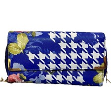 Blue Rose Green Leaf Large Zip Around Wallet, Multi Section Snap Close Spacious
