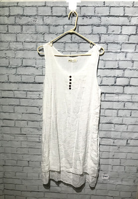 Korean Style Women M, White Sleeveless Minimalism Boho Tunic Lightweight Dress