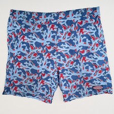 Vineyard Vines Swim Trunks Mens Sz M Blue Coral Print 7" Inseam Shorts Mesh