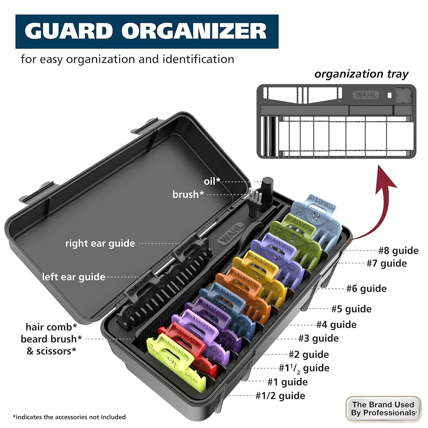 14 Piece Wahl Clipper Hair Trimmer Guard Kit with Organizer Color Pro Guards