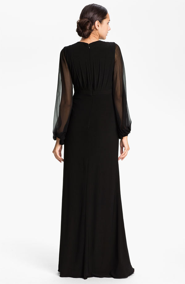 Robe Soirée Kathy Hilton Taille 12 - Noire, Manches Transparentes Fendues, Neuve Sans étiquettes