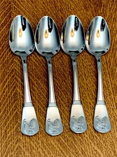 4 NEW! CUISINART FRENCH ROOSTER STAINLESS Flatware 8"  PLACE SOUP  SPOONS