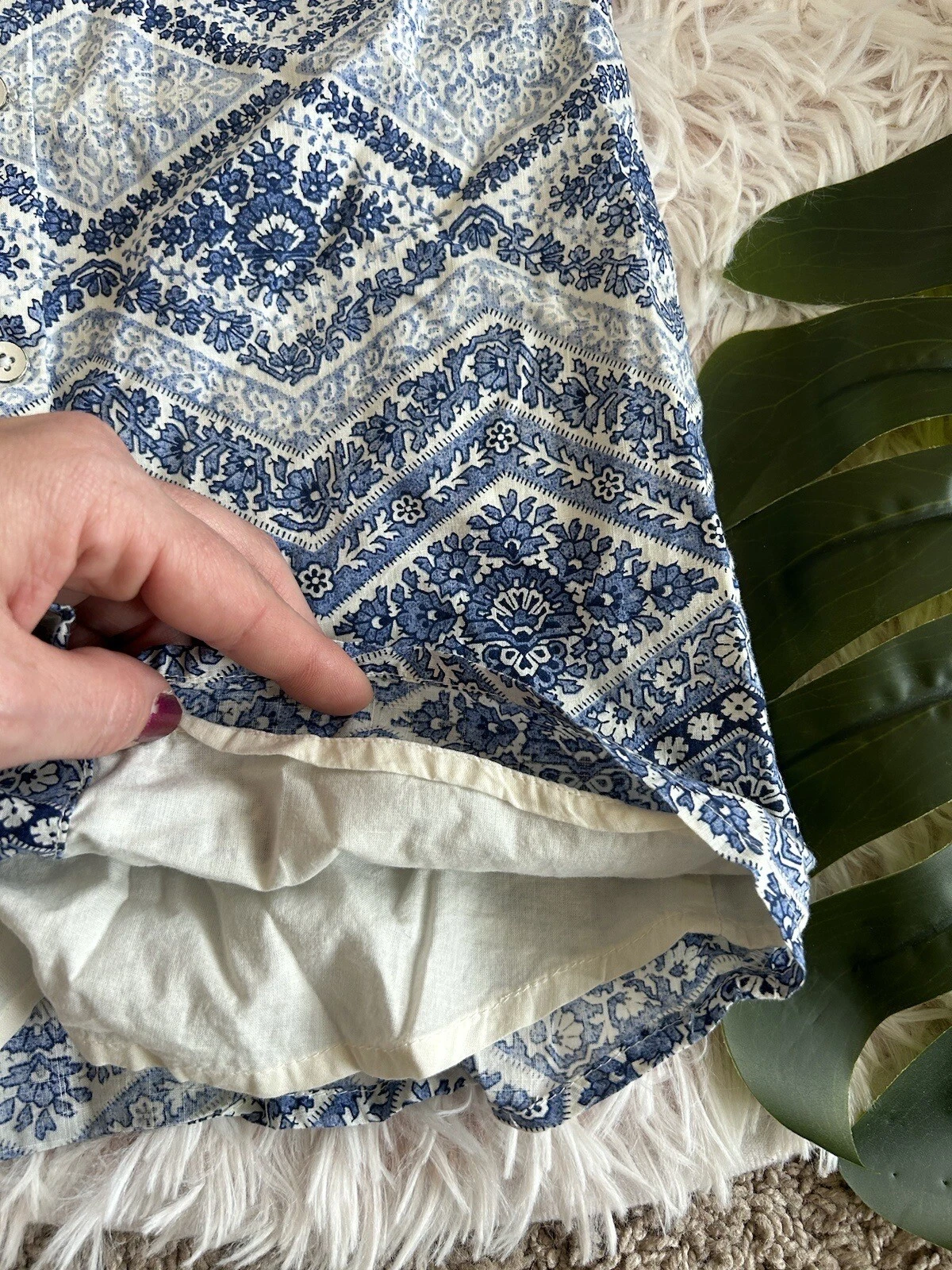 OFF WHITE Abito Chevron Gaps Bambini Blu Off Bianco Floreale Paisley 100% Cotone Bottone XS 4