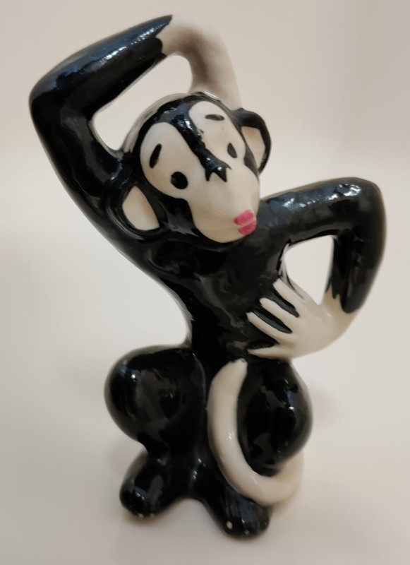Vintage 1949 Ceramic Arts Studio Black & White Mr. Monkey Figurine Madison WI