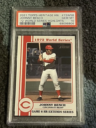 PSA 10 GEM BASEBALL CARD 2021 TOPPS HERITAGE HIGH # JOHNNY BENCH WORLD SERIES 72