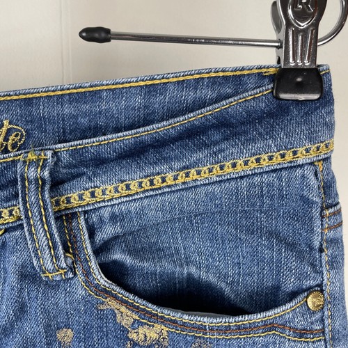 Vintage Y2K Southpole Denim Jean Shorts Gold Logo Flap Pockets Juniors Size 5 - Picture 4 of 9