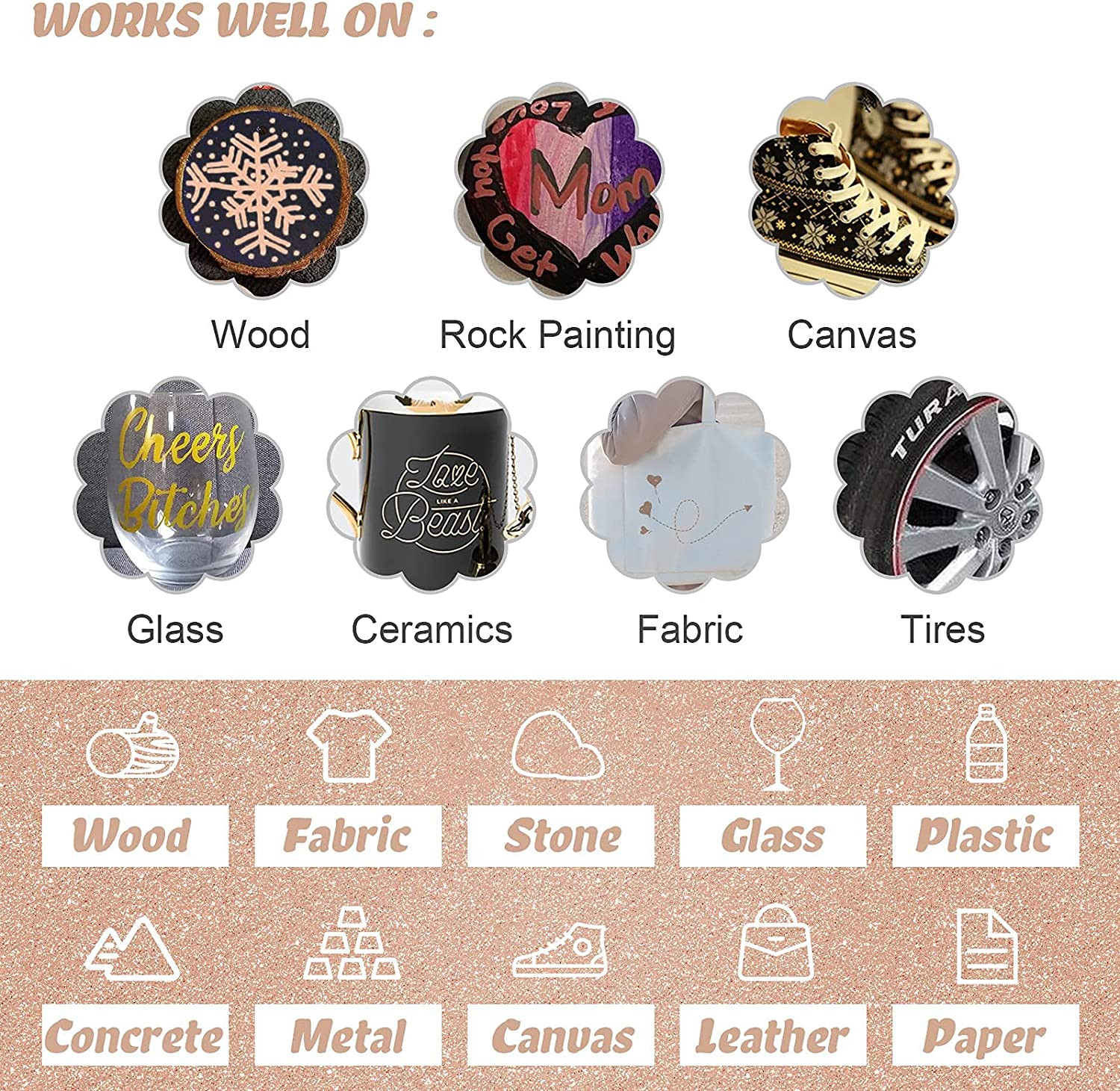Acrylic Paint Pens Gold,Silver,Rose Gold,Paint Markers for Rocks Painting, Wood,