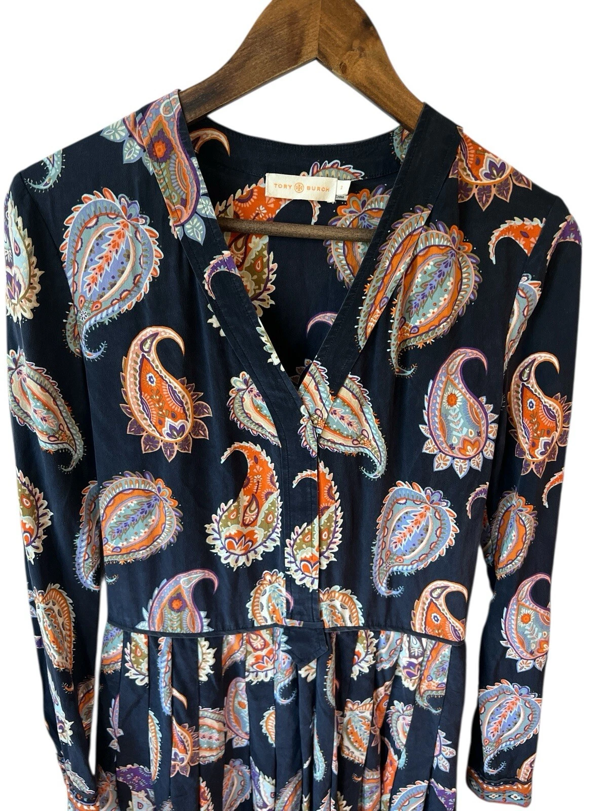 Mini abito Tory Burch 100% seta manica lunga stampa paisley