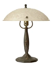 Art Deco Table Lamp Antique Signed Glass Brass Lamp Design Unique Banker