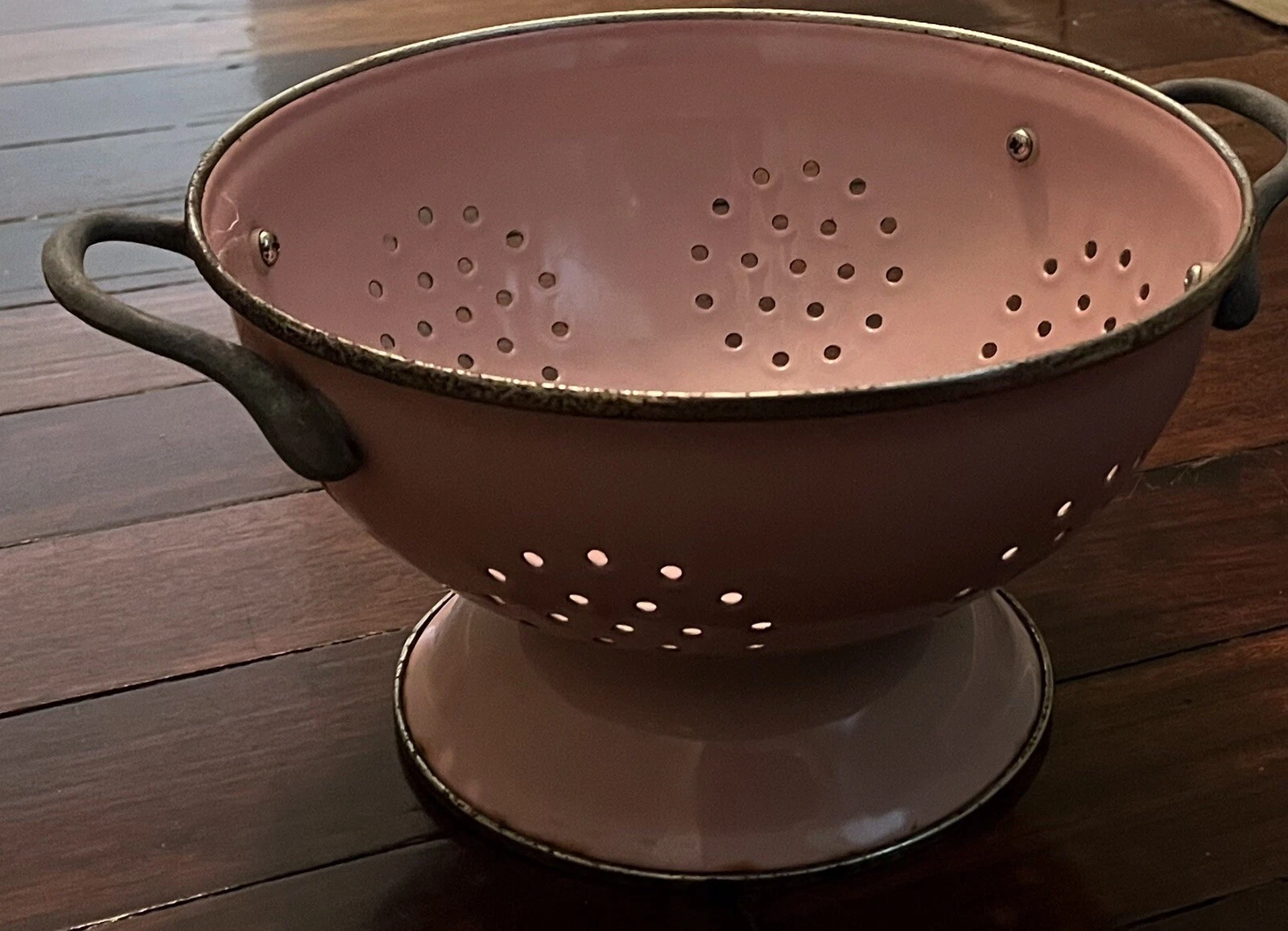 Vintage Enamel Pink Colander /Strainer