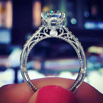 Engagement Ring 2.25Ct Round Cut Diamond White Gold Finish Simulated in Size 6.5