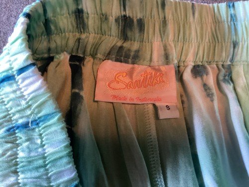Santiki Tie Dye Lounge Beach Pants Green Blue Open Front High Slit Sz S - Picture 5 of 6