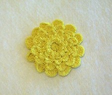 Crocheted Lemon Yellow 4-Layered Mum Flower Applique Medium Quilting Sewing