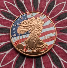 Reverse Proof Colorized ASE 999 1oz Copper Round.