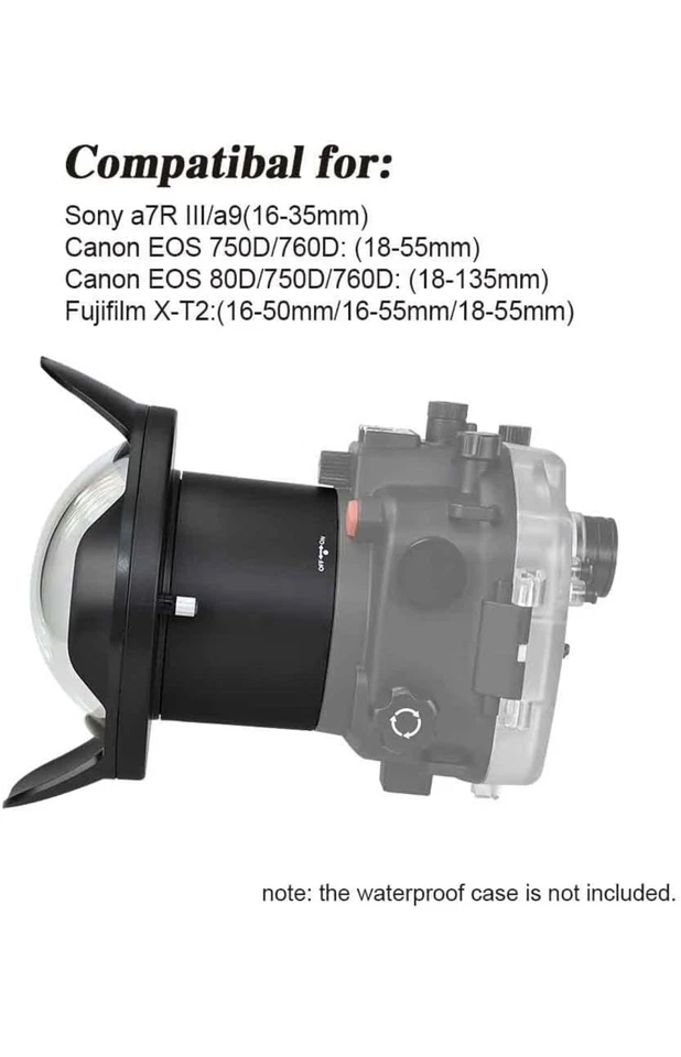 Lente ojo de pez Seafrogs WA-005-A 6" gran angular puerto domo seco para Canon Nikon 130 ft Foto 3 de 4