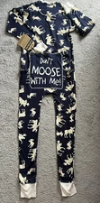 Lazy One Classic Moose Adult Blue One-Piece Flapjack Pajamas M Unisex NWT
