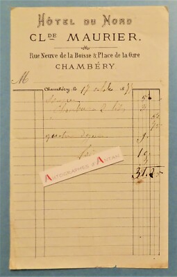   Chambéry 1854 1894? Invoice Hôtel du Nord Clde MAURIER rue new de la Boisse