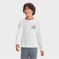 Cat Jack Boys Long Sleeve Nice List Graphic T Shirt Size L 10/12 White