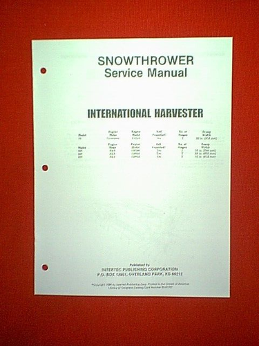 INTERNATIONAL SNOWTHROWER MODELS 10 265 268 328 SERVICE MANUAL