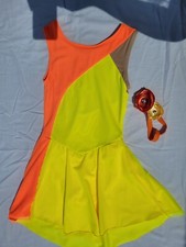 Del Arbour Sukienka taneczna/łyżwiarska - Dziecięca Duża (12-14) Żółta/Pomarańczowa