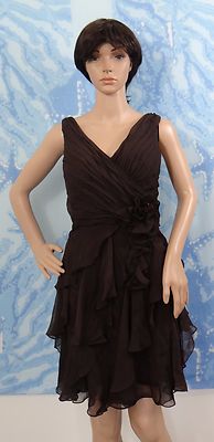 NWT IGNITE EVENINGS brown mock faux wrap tiered with flower side pleat  dress,4 | eBay