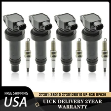 Pack of 4 Ignition Coil+Spark Plug for Kia Rio Soul Hyundai Veloster Accent 1.6L