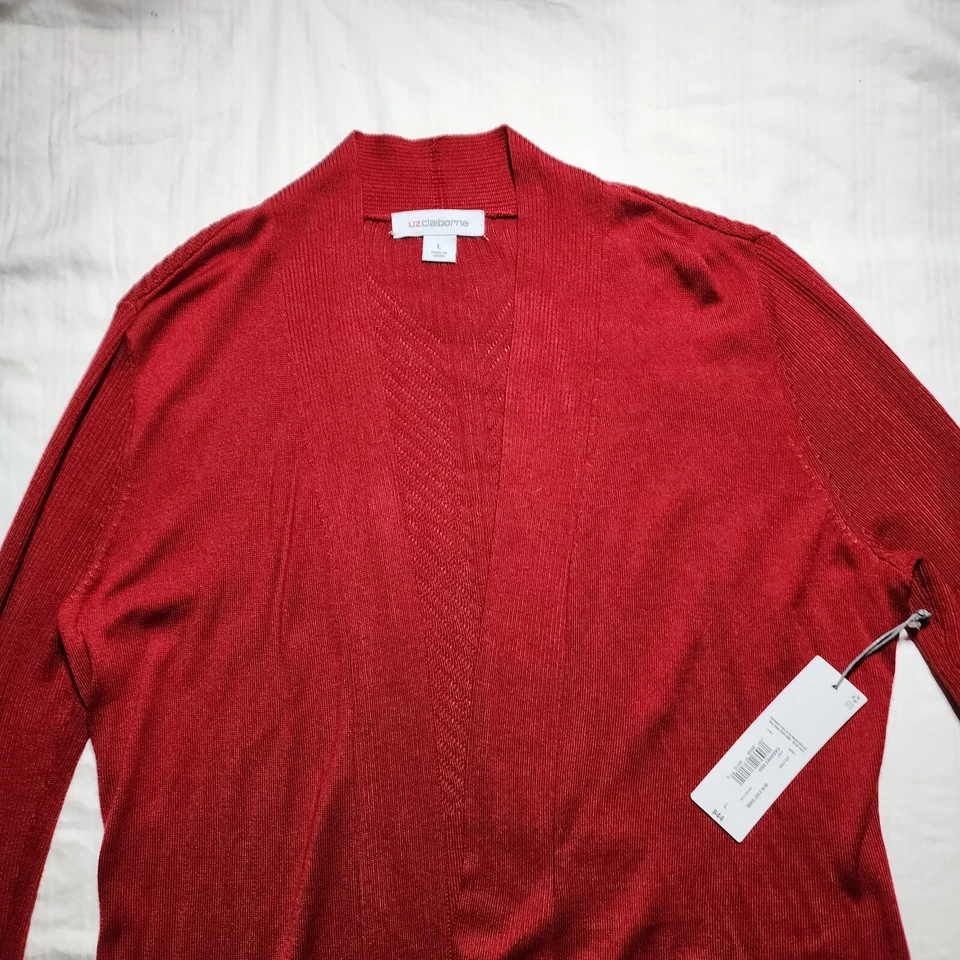 Top Liz Claiborne para mujer grande rojo cuello en V manga larga frente abierto nuevo con etiquetas Foto 2 de 4