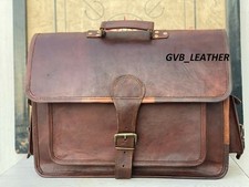 18" Handmade Leather Dual Compartment Flap over Laptop Business Portfolio Cognac