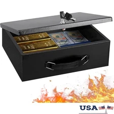 Fireproof Document Safe Box Portable Key Lock Steel Storage Security Solution US
