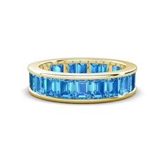 Swiss Blue Topaz Emerald-Cut 6x4mm Eternity Ring With 14KT Yellow Gold Plated