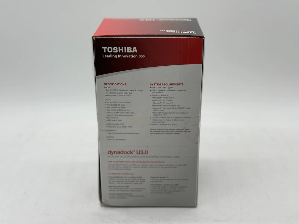 Estación de Acoplamiento para Laptop Toshiba Dynadock PA3927U-1PRP U3.0-Nueva Sellada Foto 4 de 4