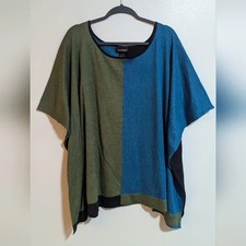 Lane Bryant Blue Black Green Short Sleeve Round Neck Poncho Sweater Size 14-20