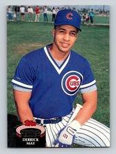 Derrick May Chicago Cubs 1992 Stadium Club Topps RC Rookie Card #148 OF. rookie card picture
