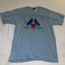 Vintage 1989 Love Stamp T Shirt Mens Screen Stars Best Blue USA Made