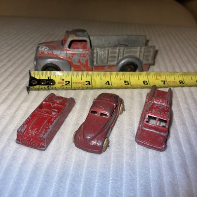 VTG 1950's Hubley Diecast Kiddie Toy Stake Bed Truck & 2 Midge & 1 Barcay Cars