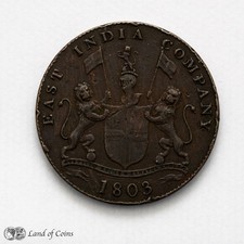 INDIA: 20 Cash East India Company 1803 Coin.
