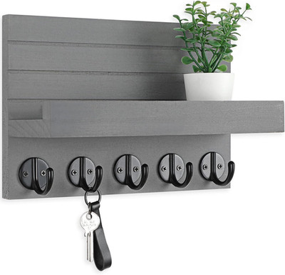 Key Holder for Wall, Decorative Key and Mail Holder with Shelf Has Large Key Hoo