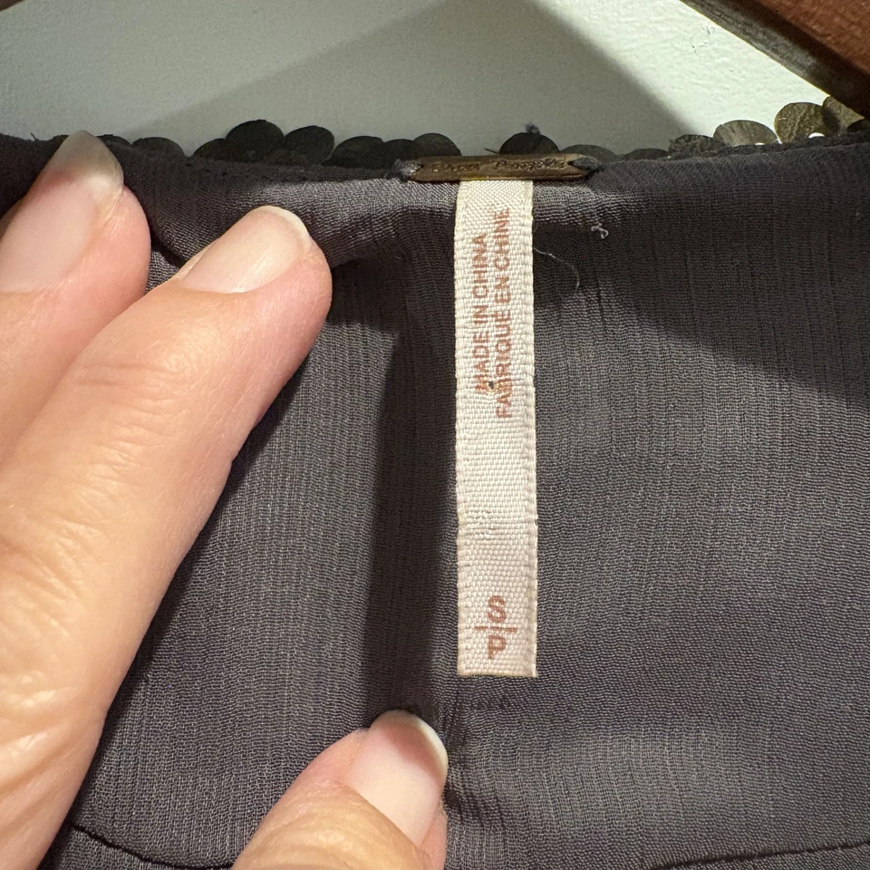 Chaqueta Free People Mujer Pequeña Gris Lentejuelas Drapeada Cárdigan Frente Abierto Boho Foto 3 de 4