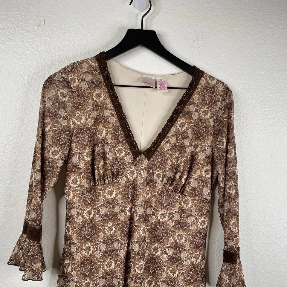 Vestido Xhilaration Babydoll Forest Fairy Goblincore Boho Crochê Y2K Marrom M - Imagem 4 de 4