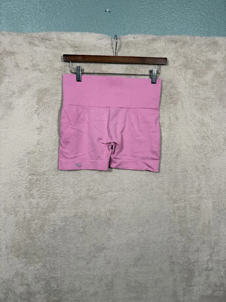 SET ACTIVE Pantalones Cortos Mujer Medio Rosa Sin Costuras Cintura Alta Motociclista Compresión Foto 4 de 4