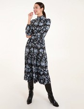  Blue Vanilla Womens  High Neck Shirred Floral Midi Dress