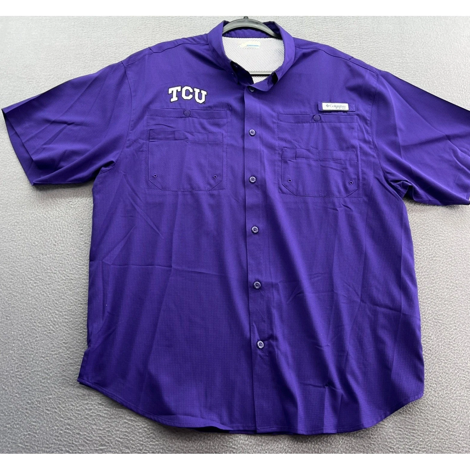 Columbia PFG TCU Horned Frogs Purple Fishing Shirt Mens Large Wicking