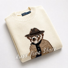 POLO RALPH LAUREN Polo Cream Cowboy Bear Sweater Women Size - S