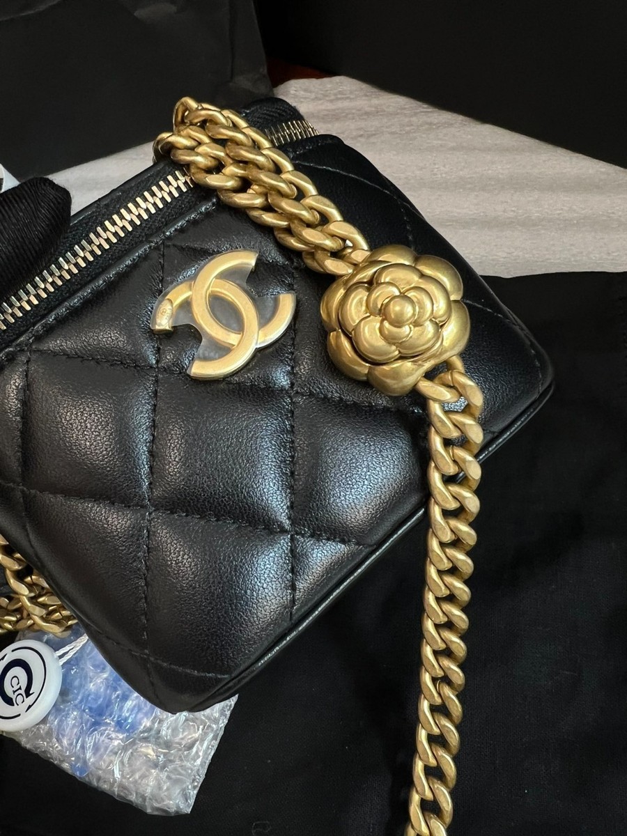 CHANEL 23S Camellia mini box Chain Shoulder Handbag Black Gold